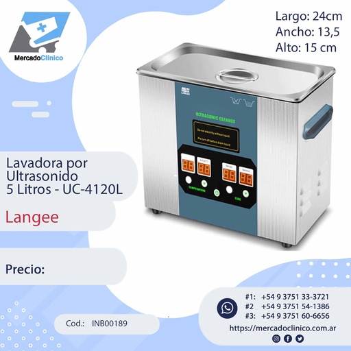 [INB00189] Lavadora Ultrasónica metálica - 5 Litros UC-4120L - Langee