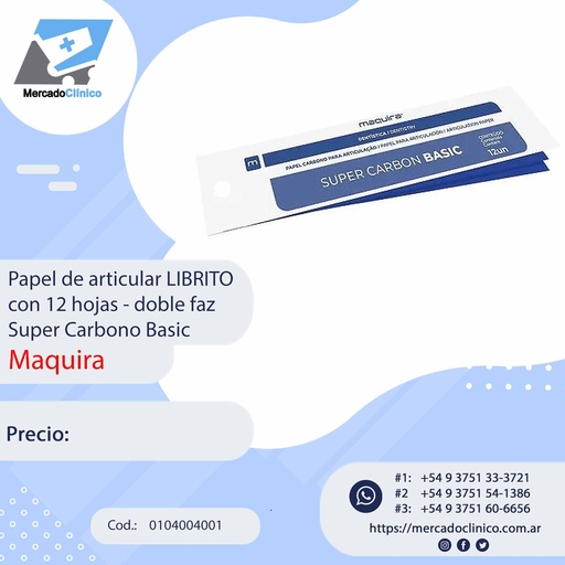 [0104004001] Papel de articular LIBRITO con 12 hojas - doble faz Super Carbono Basic - Maquira