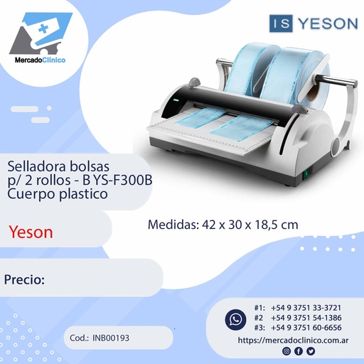 [INB00193] Selladora bolsas  p/ 2 rollos - B YS-F300B Cuerpo plastico - Yeson