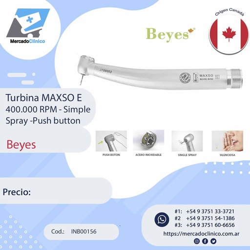 [INB00156] Turbina MAXSO E 400.000 RPM - Simple  Spray -Push button - Beyes