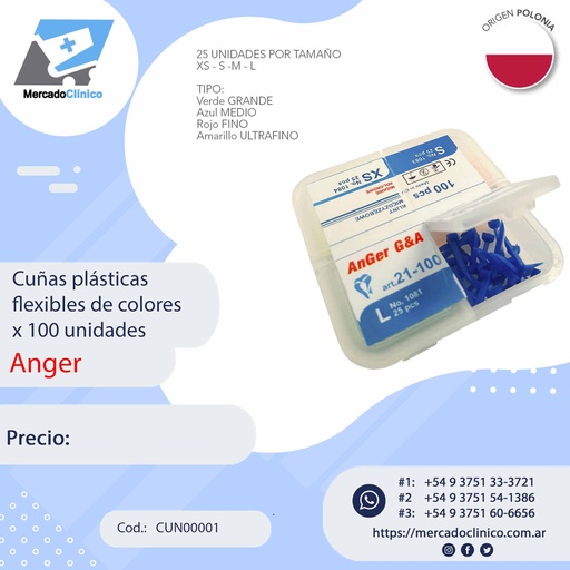 [CUN00001] Cuñas plásticas  flexibles de colores  x 100 unidades - Anger