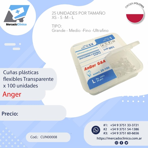 [CUN00008] Cuñas plásticas  flexibles Transparente x 100 unidades - Anger