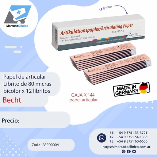 [PAP00004] Papel de articular Librito de 80 micras bicolor x 12 libritos - bECHT