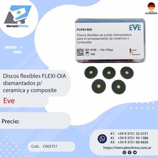 [C002751]  Discos flexibles FLEXI-DIA diamantados p/ cerámica y composite x unidad - EVE