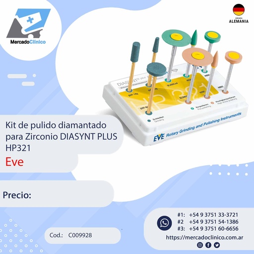 [C009928] Kit de pulido diamantado para Zirconio DIASYNT PLUS HP321 - EVE