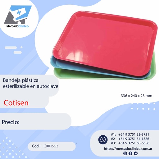 [C001553] Bandeja plástica esterilizable en colores - autoclave - Cotisen