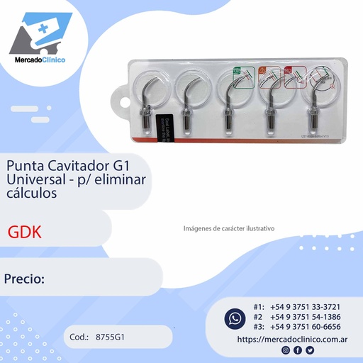 [8755G1] Punta para Cavitador G1 Universal - p/ eliminar cálculos - GDK