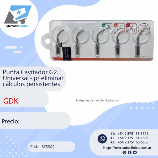 [8755G2] Punta Cavitador G2 Universal - p/ eliminar cálculos persistentes - GDK