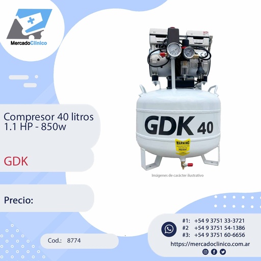 [8774] Compresor 40 litros 1.1 HP - 850w - GDK