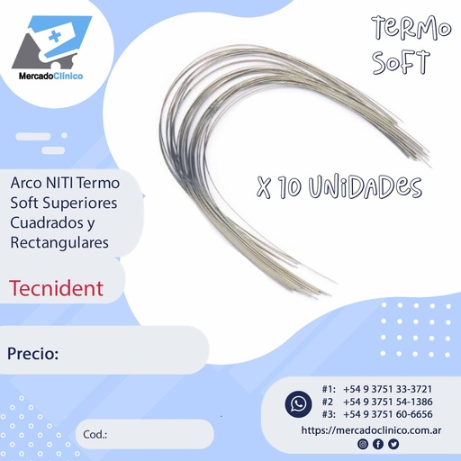 Arcos NITI Soft SUPERIORES - Cuadrado y Rectangulares - X 10 arcos - TECNIDENT