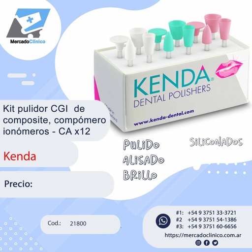[21800] Kit pulidor CGI  de composite, compómero ionómeros - CA x12 - Kenda