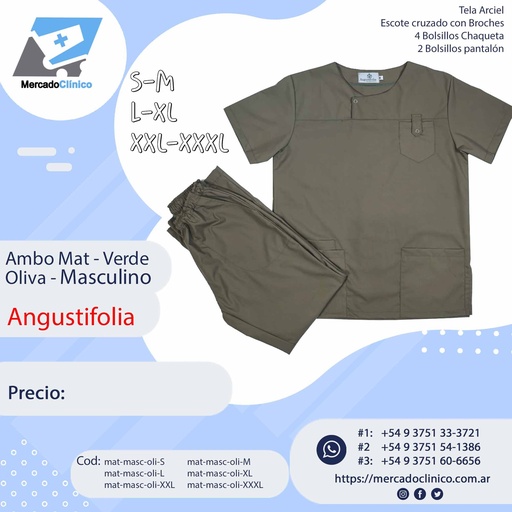 Ambo Mat - Pantalón y chaquetilla - Verde Oliva - Masculino - Angustifolia