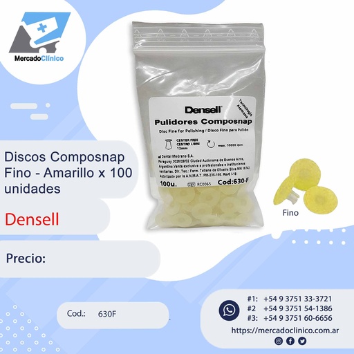 [630F] Discos Composnap Fino - Amarillo x 100 unidades - Densell