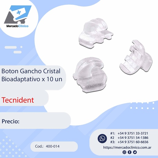 [400-014] Botón Gancho Cristal paquete por10 unidades - Tecnident
