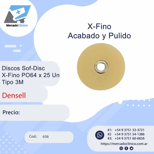 [636] Discos Sof-Disc  X-Fino PO64 x 25 Un Tipo 3M - Densell