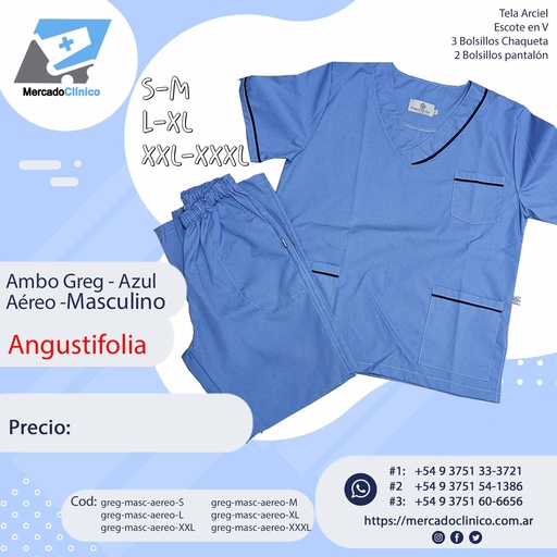 Ambo Greg - Pantalón y chaquetilla -Azul Aéreo- Masculino - Angustifolia