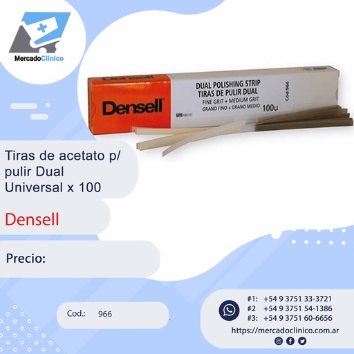 [966] Tiras De Acetato Abrasivas - Dual Universal - x 100 unidades - Densell