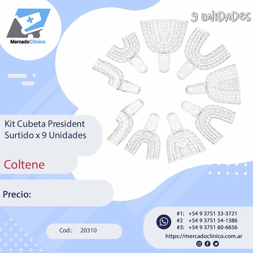 [20310] kit Cubeta President  para implantes, etc - plástica autoclavable - 9 unidades - Coltene