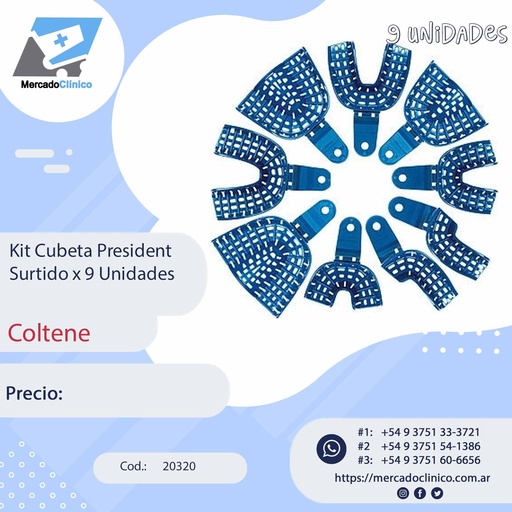 [20320] kit Cubeta President  para implantes, etc - plástica autoclavable - 9 unidades - Coltene