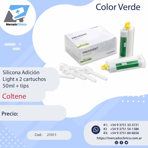 [21011] Silicona Adición Light x 2 cartuchos 50ml + tips - 21011 - Coltene