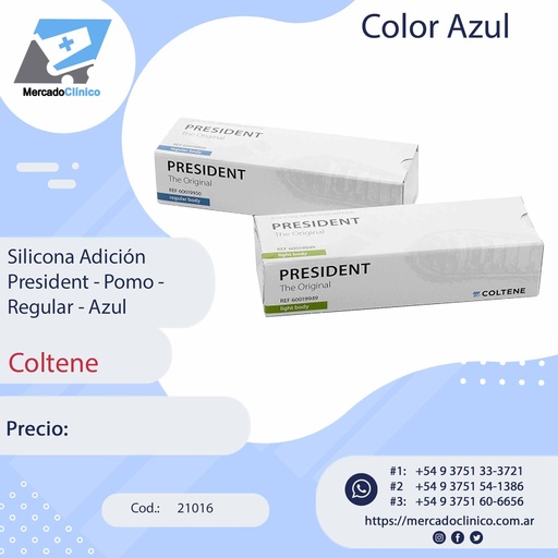 [21016] Silicona Adición -  President - Pomo - Regular - Azul - Coltene