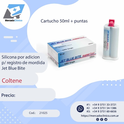 [21025] Silicona por adicion  p/ registro de mordida Jet Blue Bite - cartucho 50ml - Coltene
