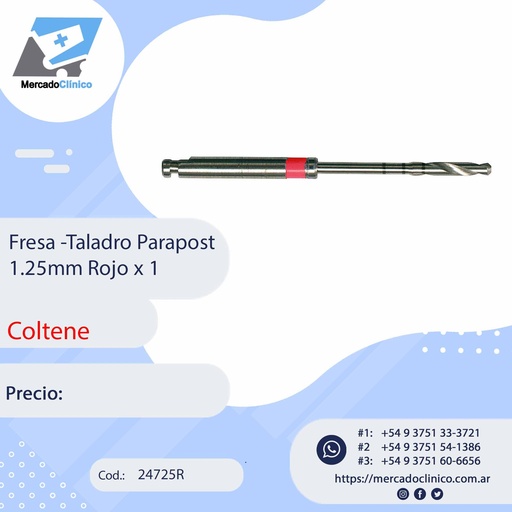 [24725R] Fresa - Taladro Parapost  1.24 Rojo x 1 - Coltene