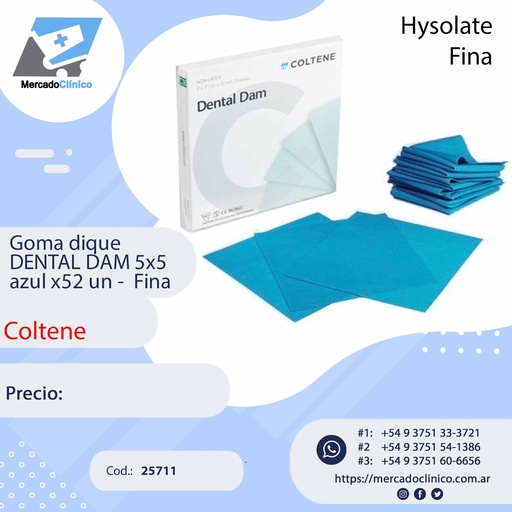 [25711] Goma dique  DENTAL DAM 5x5  azul x52 un -  Fina - Hysolate - Coltene