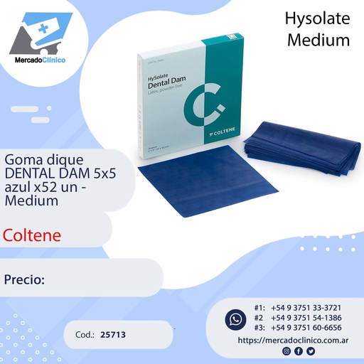 [25713] Goma dique  DENTAL DAM 5x5 azul x52 un -  médium - Hysolate - Coltene