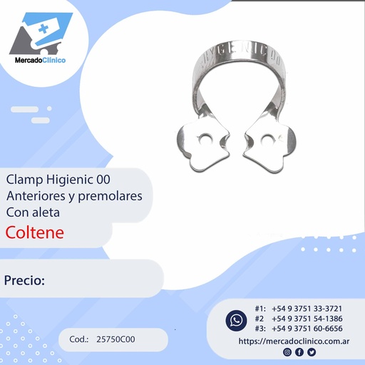 [25750C00] Clamp Higienic 00  Anteriores y premolares Con aleta - Coltene