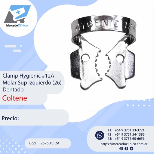 [25750C12A] Clamp Hygienic #12A Molar Sup Izquierdo (26) Dentado - con aleta - Coltene