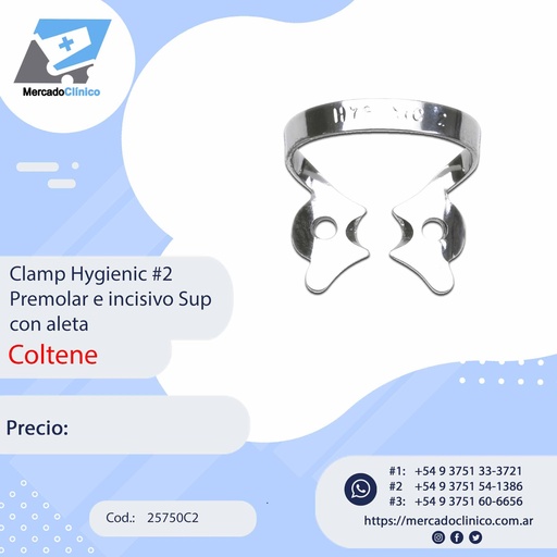 [25750C2] Clamp Hygienic #2 Premolar e incisivo Sup con aleta - Coltene