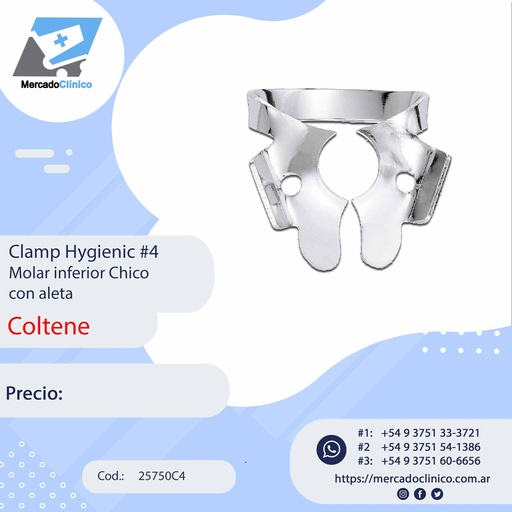 [25750C7] Clamp Hygienic #7 Molar inferior Universal con aleta - Coltene