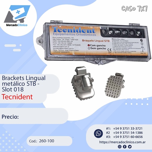 [250-100] Brackets Lingual metálico STB - Slot 018   - Con ganchos - Tecnident