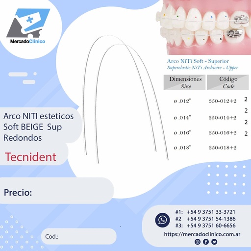 Arco NITI esteticos Soft BEIGE  Superiores - Redondos - x 10 unidades - Tecnident