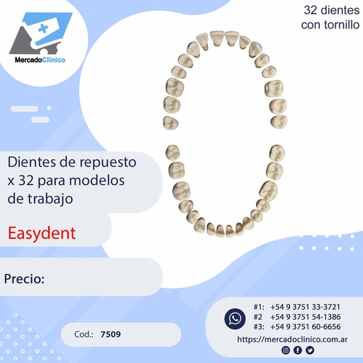 [7510] Dientes Frasaco AG3Z Juego x 32 Superior e inferior c/ tornillo - Easydent