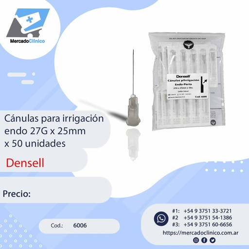 [6006] Cánulas para irrigación endo 27G x 25mm x 50 unidades - Densell