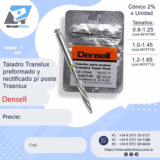 Pernos postes  de Fibra de vidrio Translux Taper  x unidad - Densell