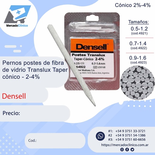 Pernos postes  de Fibra de vidrio Translux Taper  x unidad - Conico 2% - Densell (copia)