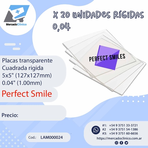 [LAM00024] Placas Rígidas  transparente Cuadrada - x 10 un - 0,04" (1 mm) - PERFECT SMILES ALIGNER