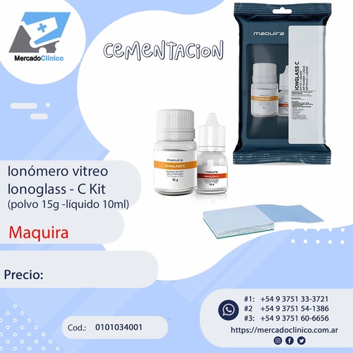[0101034001] Ionomero Cementacion IONGLASS - (polvo 15g -líquido 10ml) - Maquira