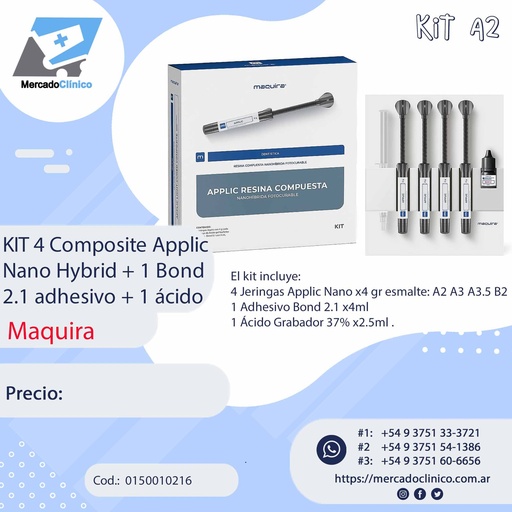 [0150010216] Kit X4 Composite APPLIC NANO HYBRID  A2 -  (composite + adhesivo + ácido MAQUIRA