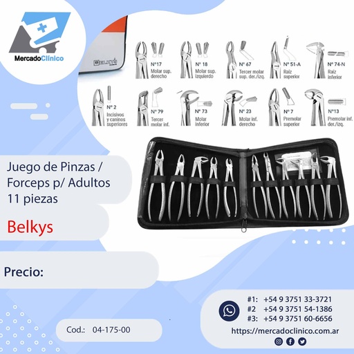 [04-175-00] Juego de Forceps p/ Adultos 11 piezas - Belkys