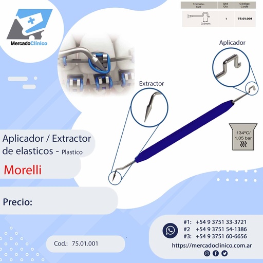[75.01.001] Aplicador / Extractor de ligadura - Plástico - Morelli