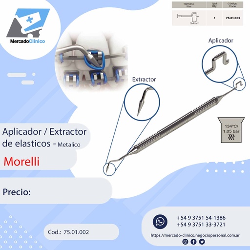 [75.01.002] Aplicador / Extractor de ligadura - Metálico - Morelli 