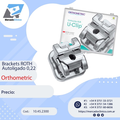 [10.45.2300] Bracket U-Clip - Autoligante Roth , Slot 0,22 - 1 caso - ORTHOMETRIC