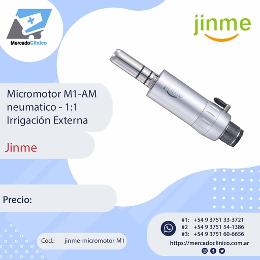 [jinme-micromotor-M1] Micromotor neumático 1:1 con irrigación externa - Jinme