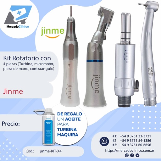 [jinme-KIT-X4] Kit rotatorio ( Turbina - Micromotor - Contra ángulo - Pieza de Mano recta) - Jinme