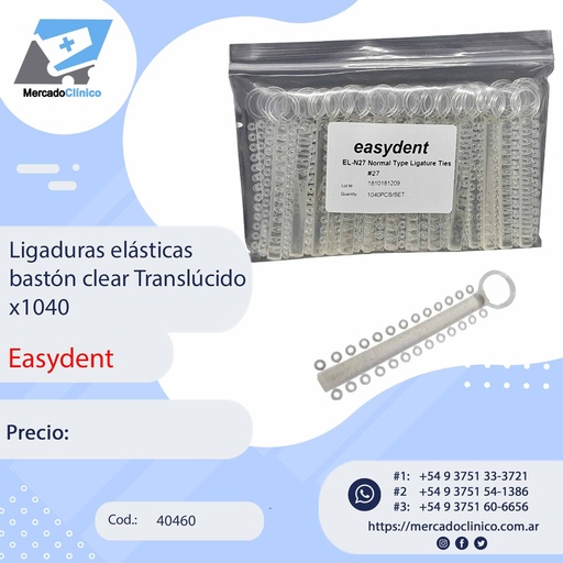 [040460] Ligaduras elásticas  bastón clear Translúcido x1040 - Easydent