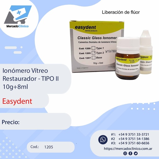[1205] Ionómero Vítreo TIPO II Autocurado- 10g+8ml - EASYDENT